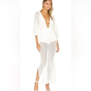 New Michael Costello X Revolve Serinda Sexy White Maxi Bodysuit Dress White S